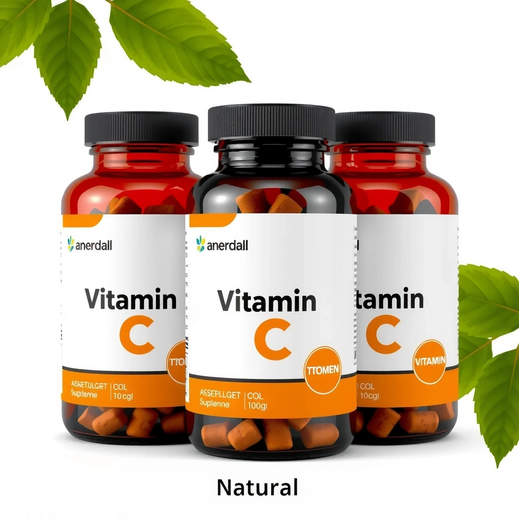 Botella de suplemento de Vitamina C estilizada