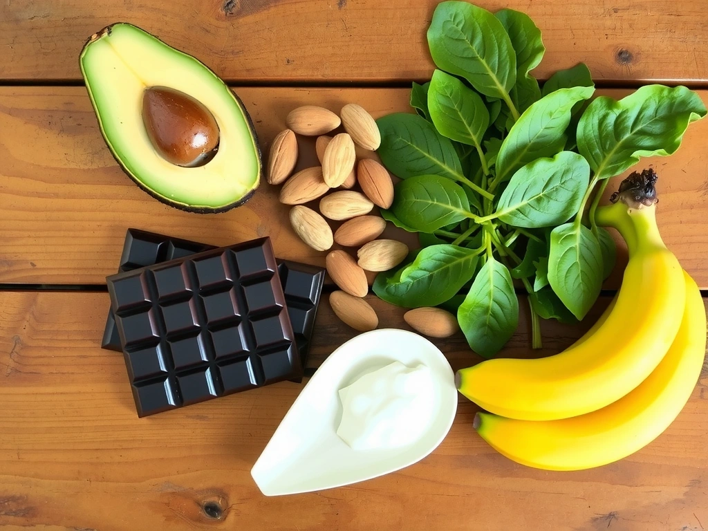 Visual representation of magnesium-rich foods, no text, no letters, no inscriptions.